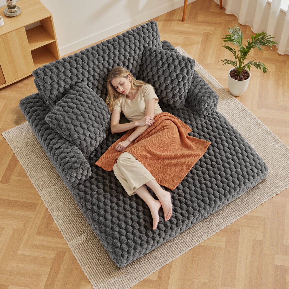 53 Fauteuil de salon capitonné – Canapé-lit moderne avec coussins et accoudoirs, Lit fauteuil douillet pour salon, chambre à coucher