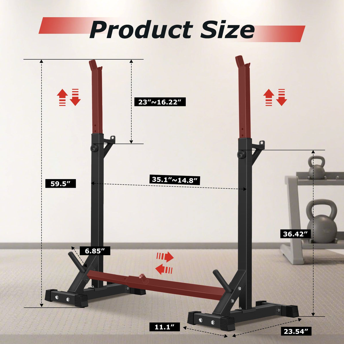 Primy Support de rack de squat 550 lb, support d'haltères, support de banc de musculation pour la maison, rack de poids réglable, musculation multifonctionnelle
