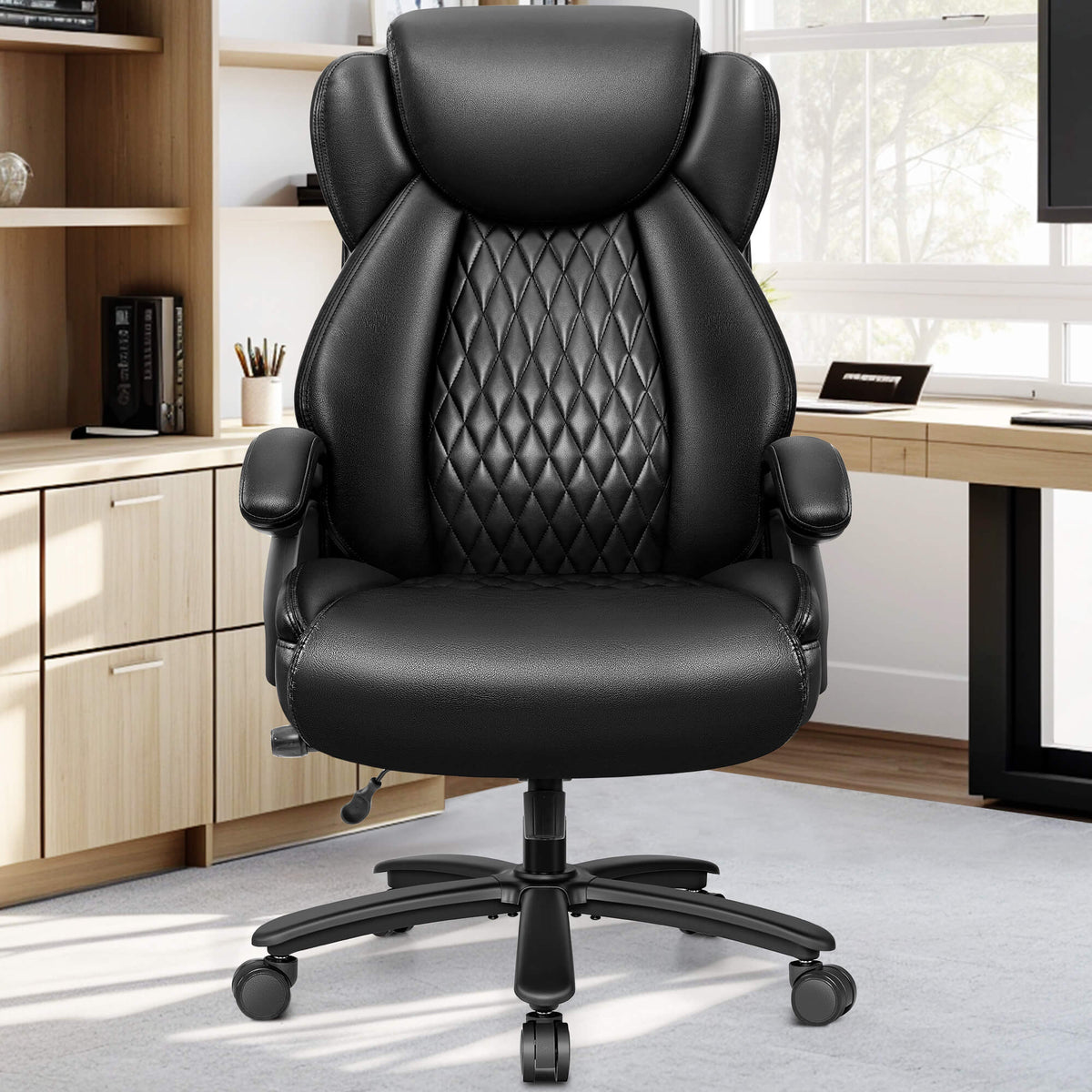 Grand et haut Fauteuil de bureau en cuir de direction avec soutien lombaire 5202-1