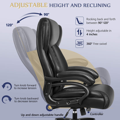 Grand et haut Fauteuil de bureau en cuir de direction avec soutien lombaire 5202-1