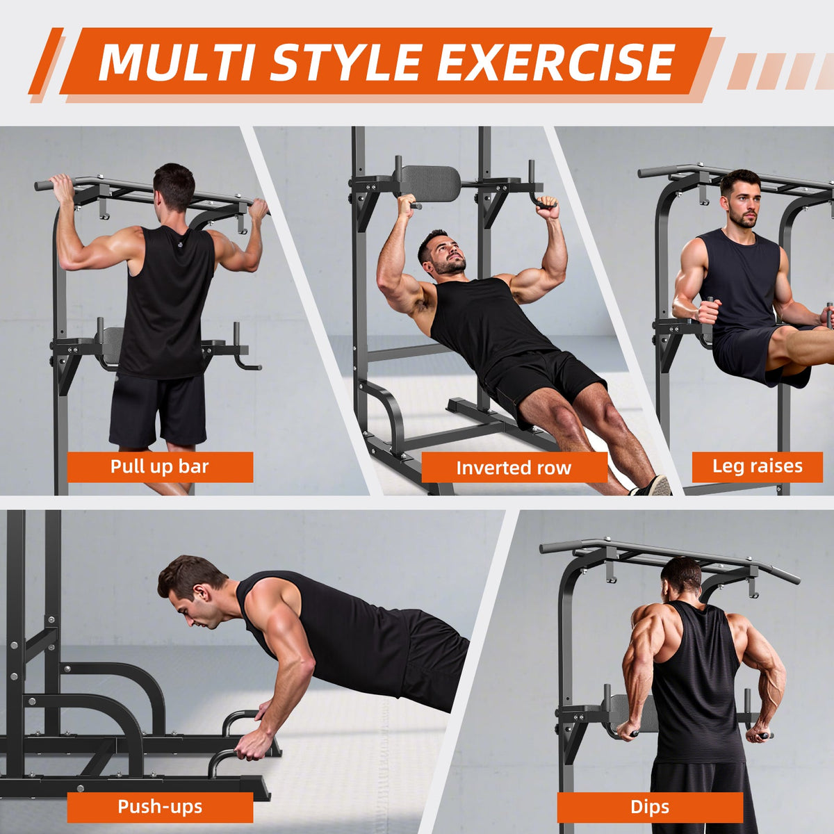 Primy 350lbs Multifunction Power Tower, Station de traction/dips pour entraînement de musculation à domicile