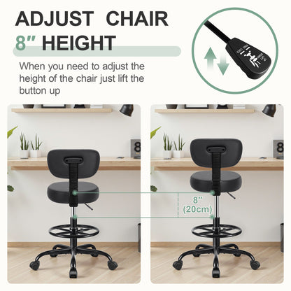 Chaise de bureau Primy Drafting avec dossier – Tabouret roulant réglable | Chaise de bureau et de bar sans accoudoirs | Cuir PU avec coussin épais | Pour la maison, le bureau, le salon, la cuisine, le magasin
