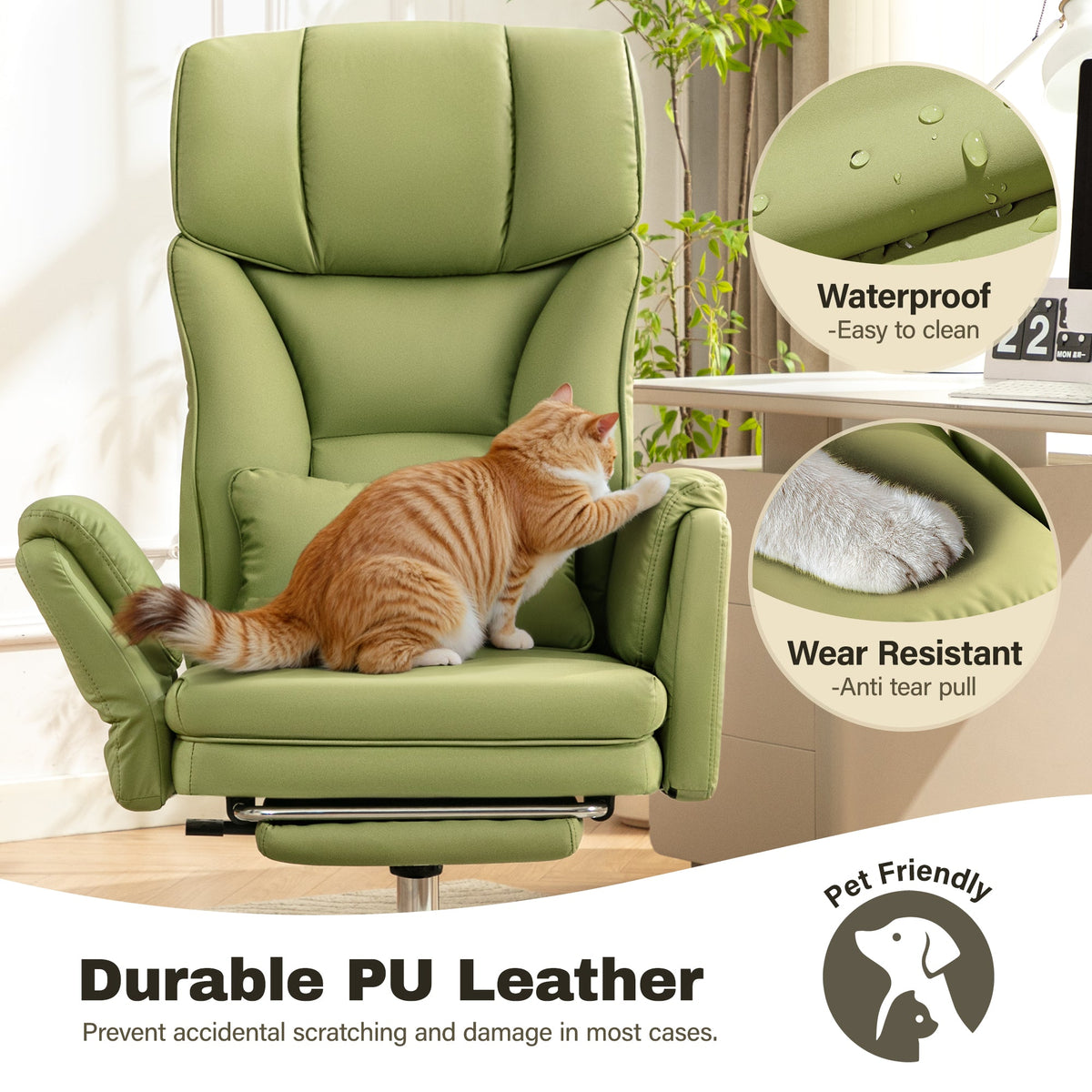Chaise de bureau jambes croisées avec repose-pieds et accoudoirs convertibles, capacité de 227 kg, chaise de bureau à domicile, fauteuil inclinable ergonomique avec oreiller lombaire, design entrecroisé, grande chaise de direction