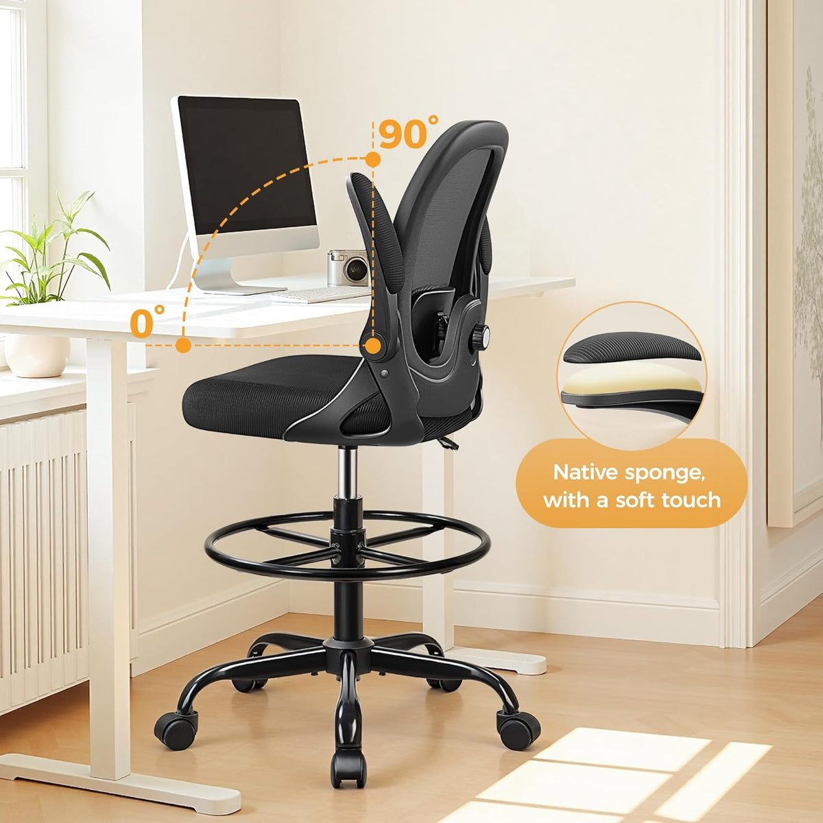Chaise de Dessin Primy avec Accoudoirs Relevables et Support Lombaire 3D 2401-Z