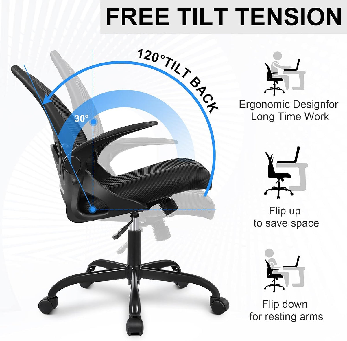 Primy Fauteuil de Bureau Ergonomique avec Soutien Lombaire et Hauteur Réglables