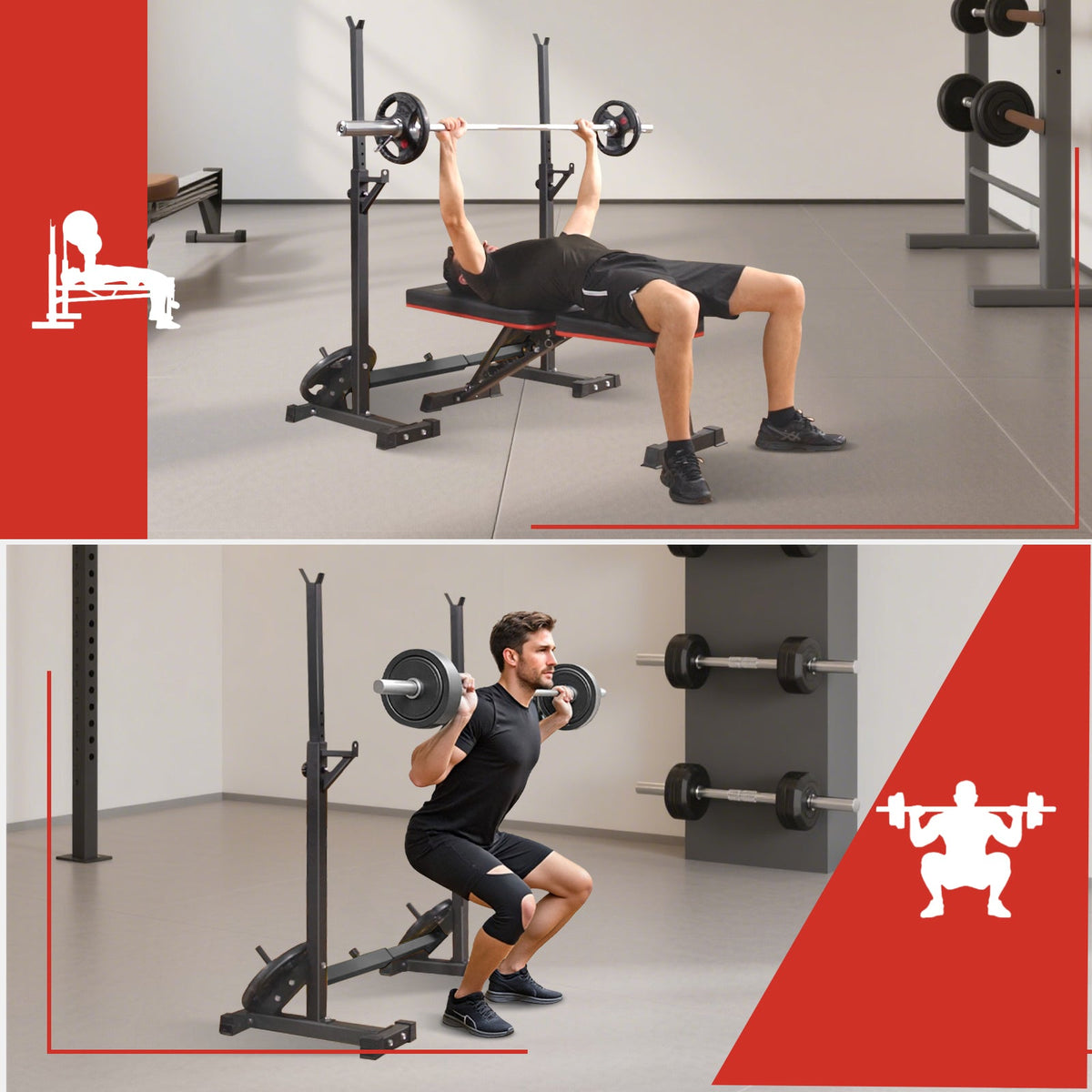 Primy Support de rack de squat 550 lb, support d'haltères, support de banc de musculation pour la maison, rack de poids réglable, musculation multifonctionnelle