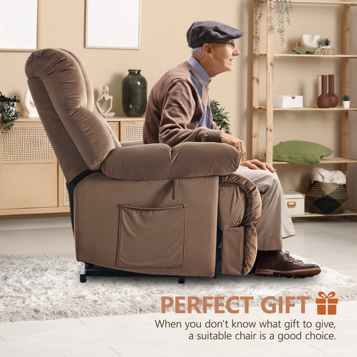 Fauteuil inclinable releveur électrique à positions infinies avec massage et chauffage pour personnes âgées