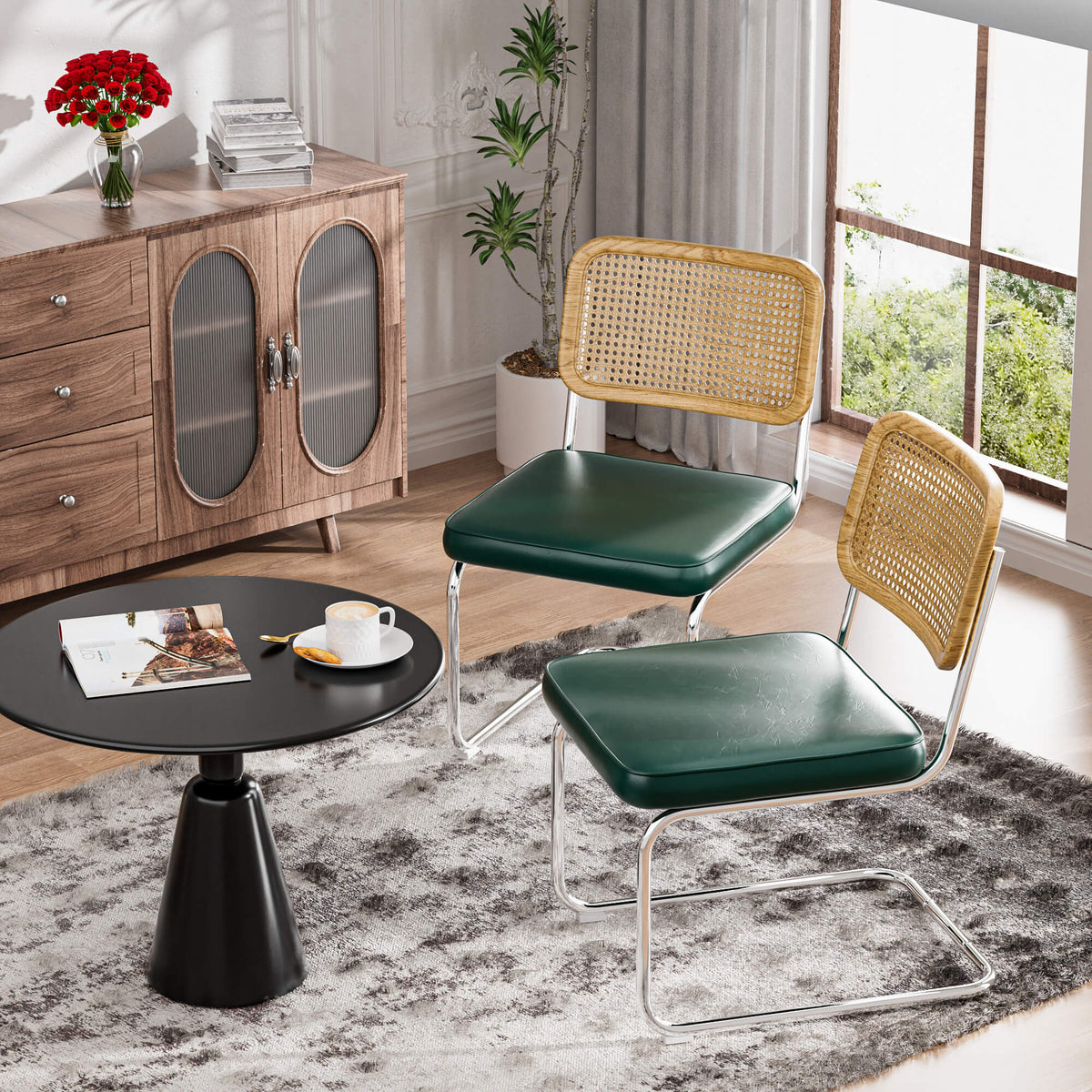 Chaises de salle à manger en rotin naturel - Lot de 2