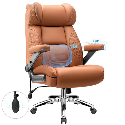 Grand et grand fauteuil de bureau de direction en cuir avec support lombaire gonflable intégré et accoudoirs réglables à 360°