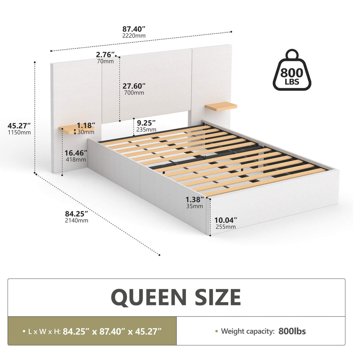 Lit en bois massif ModuNest avec tables de chevet intégrées