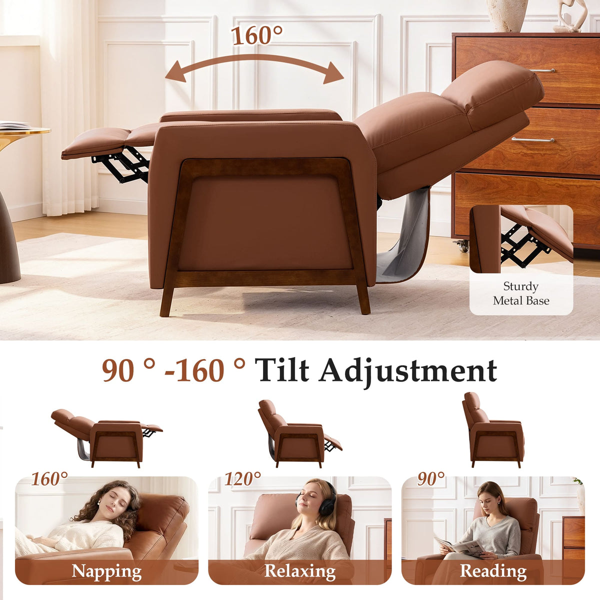 Fauteuil inclinable électrique en cuir de style Mid-Century Modern