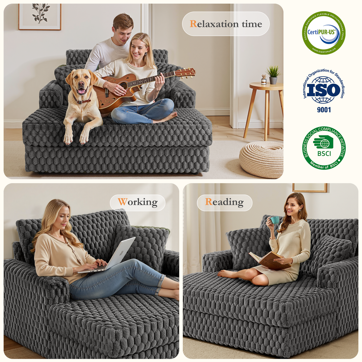 53 Fauteuil de salon capitonné – Canapé-lit moderne avec coussins et accoudoirs, Lit fauteuil douillet pour salon, chambre à coucher