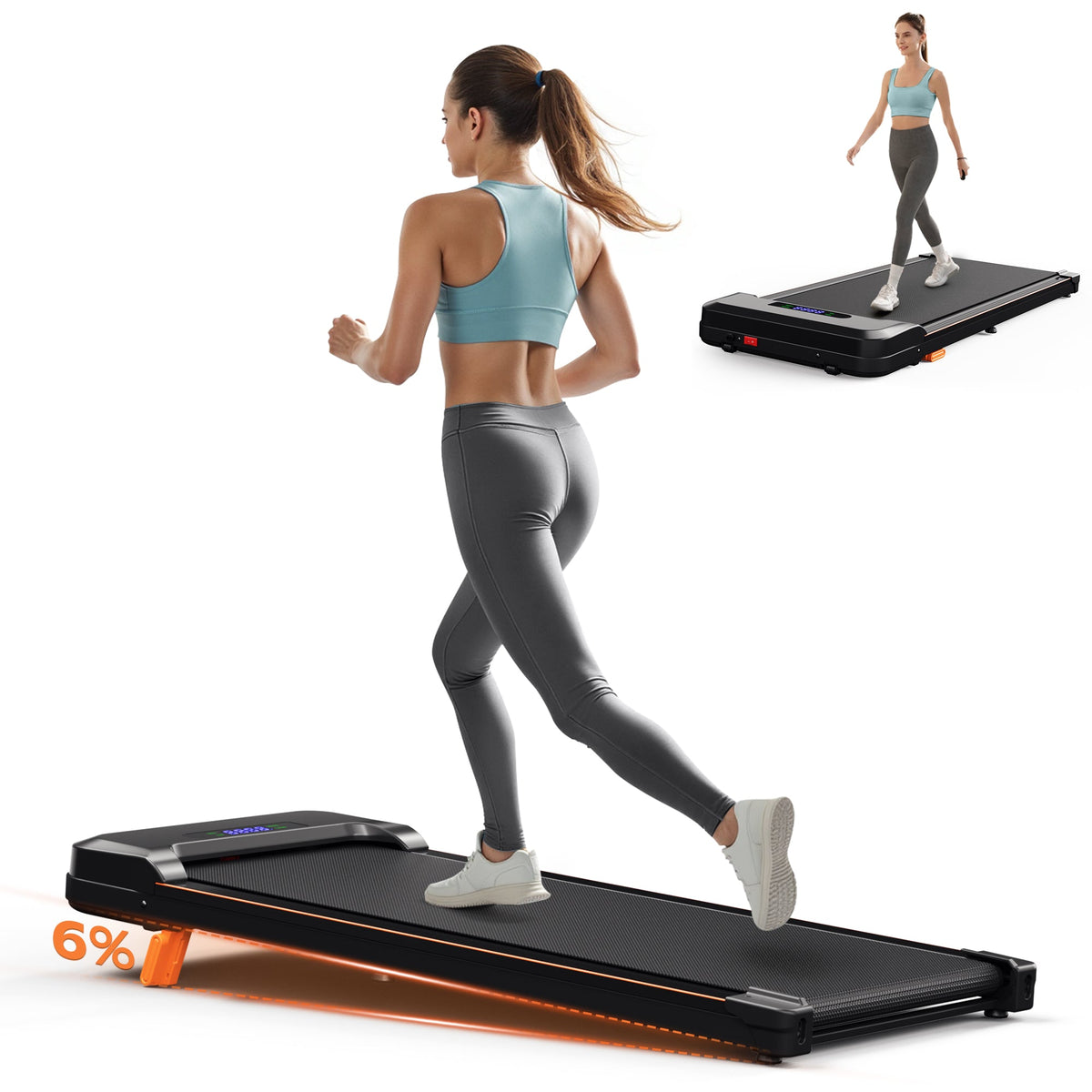 Tapis de marche inclinable Primy, tapis de course portable pour la maison, tapis de marche inclinable 4 en 1 avec télécommande, capacité de 120 kg, tapis de course compact de 2,5 CV avec écran LED pour la marche et la course