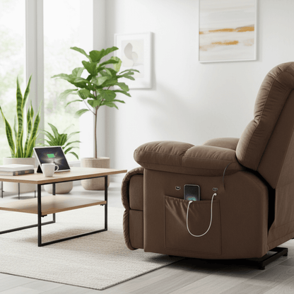 Fauteuil inclinable releveur électrique à positions infinies avec massage et chauffage pour personnes âgées